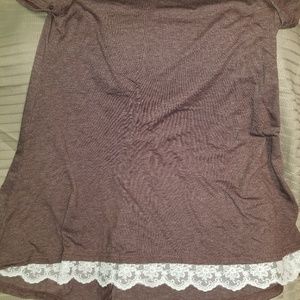 SOLD**Medium tunic, brown with lace accent